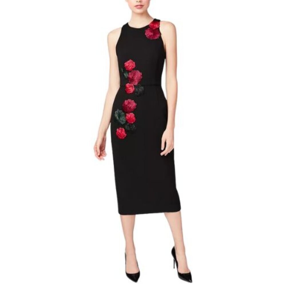 Betsey Johnson Embroidered Floral-Appliqué Midi Dress